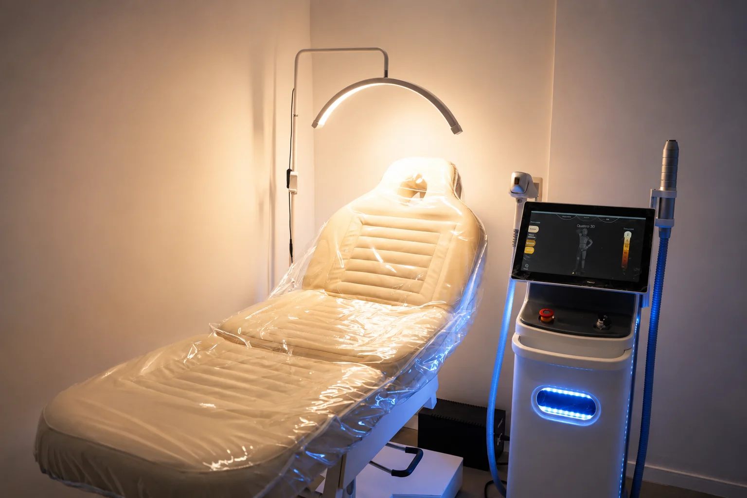 Cabina de tratamiento con camilla premium y tecnología médica