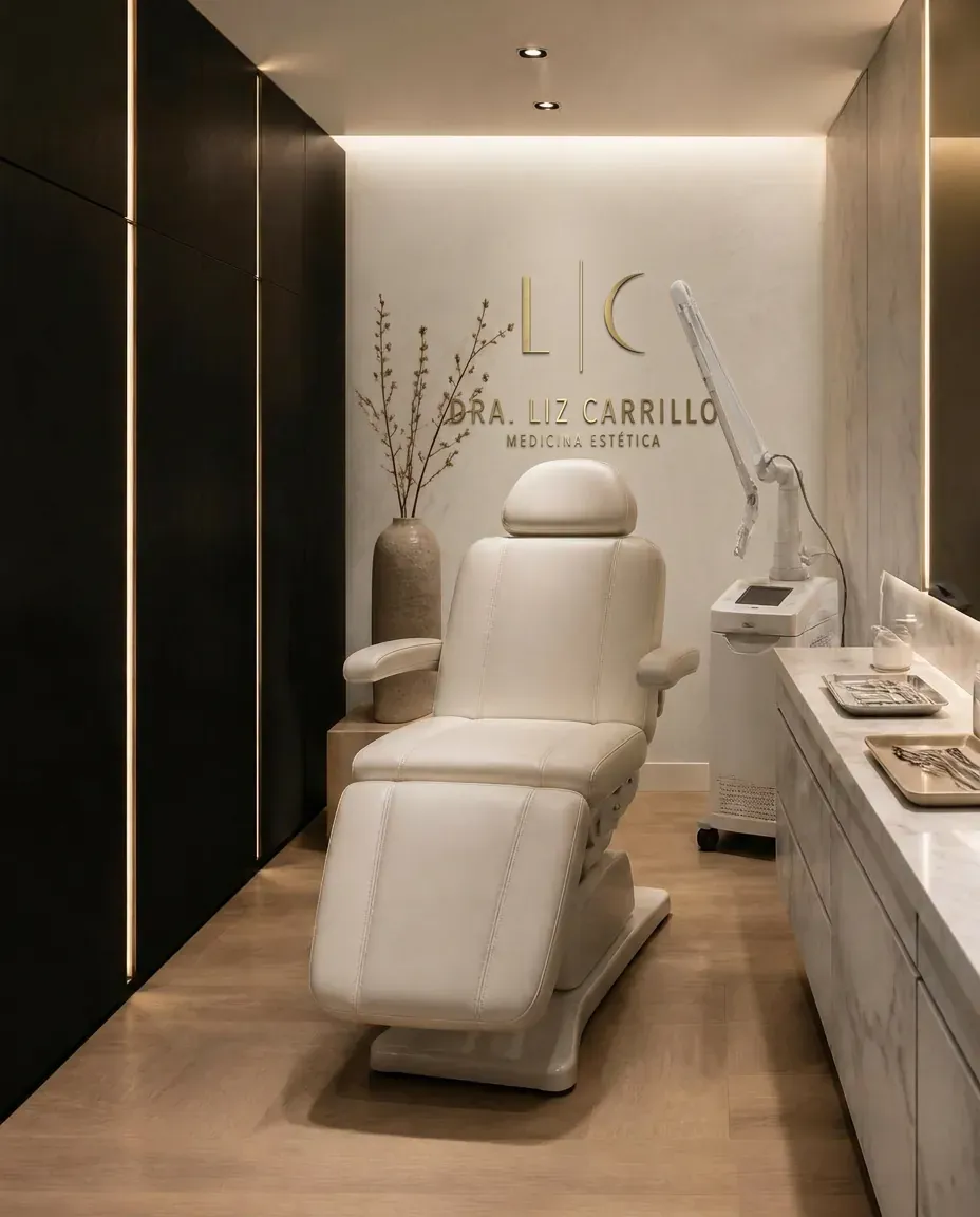 Cabina de tratamiento con sillón premium y mármol Calacatta